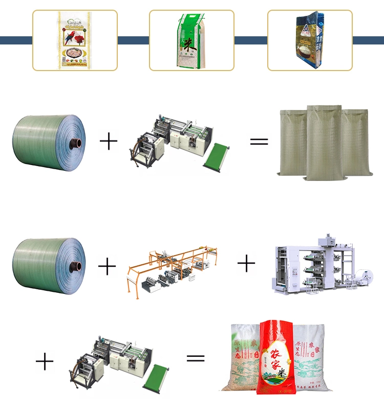 Automatic Plastic PP Woven Sack Rice Bag Cutting Inserting Bottom Sewing Making Machine